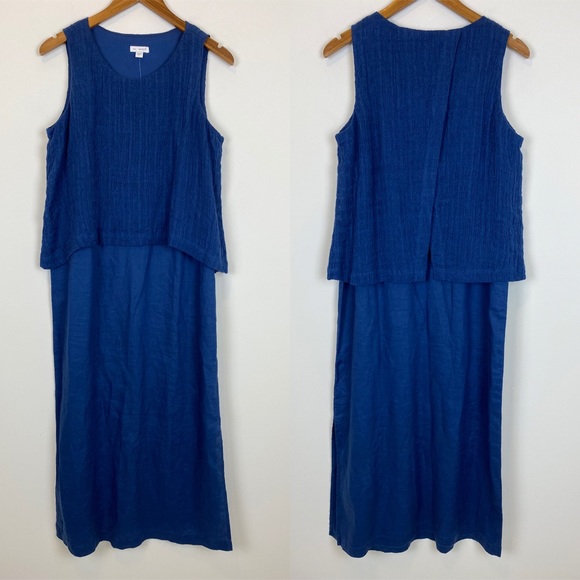 Pure Jill Blue Linen Cotton Layered Maxi Dress - Picture 2 of 7